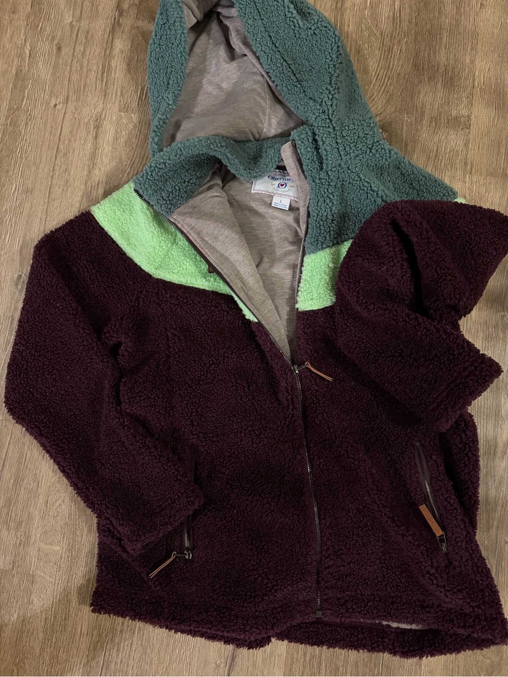 Obermeyer Colorblock Sherpa Zip Hoodie - Teal, Mint & Plum